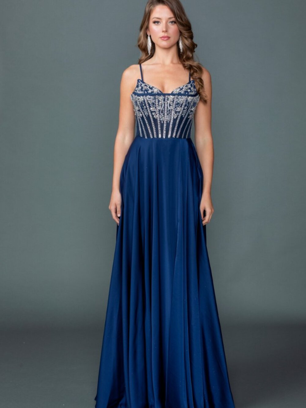 NEW NAVY Evening Gown Floor Length Formal Elegant Stunning 4589